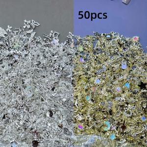 TEMU 50개 럭셔리 네일 아트 세트 (라인스톤, 진주, 하트 & 리본 디자인) - 골드/실버 합금, 무향, 네일 (매니큐어, 페디큐어, 네일 장식용)