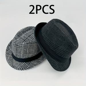 TEMU 2개 남성용 경량 패션 파나마 모자 - 체크무늬 검정 & 흰색, 통기성 좋은 밀짚 태양 보호, 캐주얼 및 정장 이벤트용, 디자인, 장식 밴드 모자|남자모자