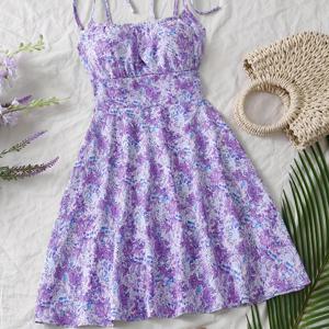 TEMU 여성용 라벤더 라일락 플라워 프린트 오프숄더 머메이드 드레스 - 숏 스트랩 A라인 피티드 파티 웨딩 게스트 드레스, 라일락 & 화이트 플로럴 프린트, 세탁기 사용 가능 봄 여름 가을 정장