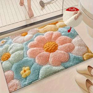 TEMU 1개 프린팅 미끄럼방지 도어 매트, 부드럽고 푹신한 컬러풀 소형 꽃무늬, 미끄럼방지 뒷면 패드, 세탁 가능, 주방 및 욕실 입구용, 축제 파티 장식 및 선물, 사계절 홈 데코레이션에 완벽