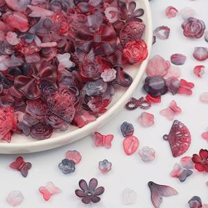 TEMU 100g 다양한 블랙 & 레드 매트 바로크 아크릴 풀러질 비즈 - 혼합 꽃과 나비 디자인, DIY 팔찌, 목걸이, 귀걸이 등에 완벽한, 공예 비즈 액세서리 | 바로크 스타일 | 광택 있는 마무리