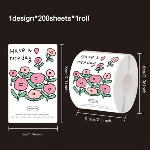 TEMU 200개 플로럴 감사 스티커 롤 - 