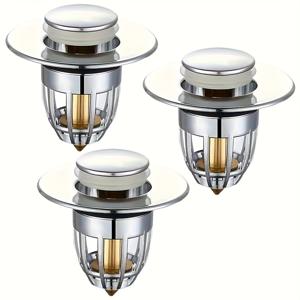 TEMU 3개 금속 바운스 코어 배수 플러그, 방취 및 누수 방지, 범용 욕실 싱크 및 욕조 액세서리, 쉬운 설치, 홈 리노베이션, 욕실 싱크 배수 플러그, 욕실 액세서리, 매끄러운 메탈릭 마감, 내구성 있는 금속 구조