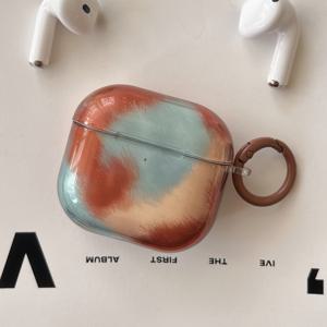 TEMU 블루 오렌지 그라데이션 + 원형 링 이어버드 케이스 (for Apple for airpods Pro 3/2/1 호환), 스타일리시 여성용 헤드폰 커버, 디자인, 스크래치 방지, 내구성 좋은 플라스틱