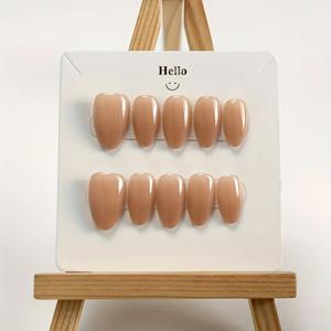 TEMU 수제 아몬드 모양 인조 손톱 10개입, 누드 컬러로 피부톤을 연출하고, 고급스러운 느낌, 네일 파일 및 젤리 글루 포함.
