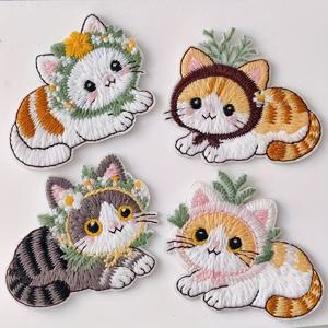 TEMU 4개 고품질 귀여운 고양이 자수 패치 - 고밀도 니들워크 패치 - 카툰 동물 자수 패치 - 리얼리스틱 자수 패치, 스카프, 모자, 가방, 폰케이스 DIY 액세서리용 옷 장식에 완벽