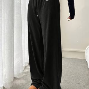 TEMU 여성용 포근한 플리스 라운지 팬츠, 끈 조절 허리 & 포켓 포함 - 가을/겨울용 부드러운 그레이 캐주얼 스웨트팬츠, 편안한 홈웨어, 편안한 의류 | 릴랙스 핏 바지 | 소프트 텍스처 바지|잠옷|냉장고바지|파자마