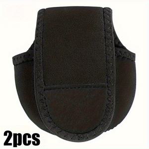 TEMU 2개 블랙 피싱 스풀 커버 - 내구성 있는 나일론 보호 케이스, 신선수 및 염수 사용을 위한 조절 가능한 피팅, 낚시 용품 보관을 위한 안전한 보관, 낚시 스풀 커버, 낚시 용품 액세서리, 슬림한 디자인, 견고한 구조