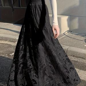 TEMU 우아한 하이웨이스트 블랙 레이스 A라인 스커트 - 시크하고 디자인된, 사계절용 다용도, 캐주얼 또는 정장에 완벽, 우아한 의상|시크한 스커트|레이스 디테일링