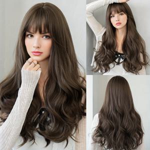 TEMU 남미 라이트 브라운 가발 - 뱅 포함, 자연스러운 보라색 합성 머리, 고밀도(150%) 볼륨 루즈 웨이브, 일상 및 특별한 날을 위한 여성용 스타일링 쉬운 헤어스타일, 초보자 친화적 갈색 가발