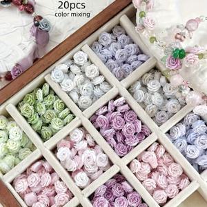 TEMU 20개 파스텔 플로럴 비즈 - 소프트 핑크, 라벤더, 그린, 빈티지 장미 DIY 주얼리, 웨딩 데코, 꽃 화환용 - 목걸이, 팔찌, 센터피스 제작용 통구멍 루즈비즈 - 우아한 플라워 크래프팅 비즈, 고품질 장식용 꽃 비즈