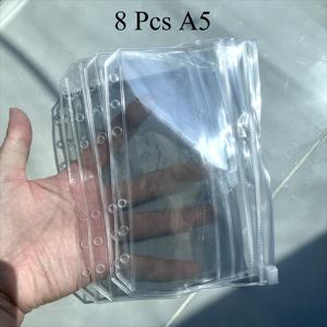 TEMU 8/16개 A5, A6 & A7 사이즈 투명 PVC 지퍼 파일 폴더 | 노트북, 스티커 북, 문구점, 예산 플래너 또는 개인 계획서용 6링 바인더 디자인 플라스틱 현금 봉투 정리함