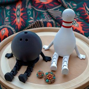 TEMU 1세트 볼링 파트너 2개 (블랙 보울 1개 + 3D 프린팅된 화이트 핀), 크리스마스/할로윈/가을 홈데코 수집용 피규어