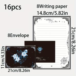 TEMU 16개 별이 빛나는 하늘 레터 종이 봉투 세트, 손글씨 아트리스틱 표현 사랑의 편지 축복 메시지 봉투, 파티 생일 초대장 레터, 봉투 8개 및 레터 종이 8개 포함