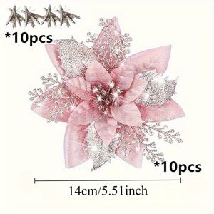 TEMU 20개/세트 핑크 크리스마스 플라워 클립 - 크리스마스 트리, 화환 및 선물 포장용 우아한 예술적인 휴일 장식, 견고한 플라스틱 장식품과 강력한 고정력, 완벽한 축제 홈 및 이벤트 장식, 크리스마스 장식, 화환 장식