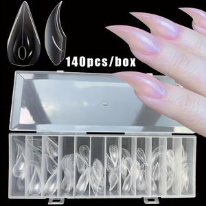 TEMU 140개 짧은 고양이 발톱 네일 익스텐션 - 투명 플라스틱 눈물방울 모양 네일 아트 몰드, 매니큐어 & 페디큐어용, 광택 마감, 쉬운 적용, 네일 익스텐션 및 네일 아트 용품에 완벽, 재미있는 디자인, 내구성 있는 네일 몰드