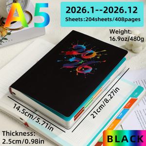 TEMU 1 A5 사이즈 2026 컬러 인덱스 플래너, 204장 408페이지 데일리 플래너, 일일 시간 기록, 컬러 월별 인덱스, 2026년 1월부터 12월까지 달력, 일상 생활, 사무실 사용, 크리스마스와 추수감사절 선물용