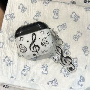 TEMU 블랙 앤 화이트 폴카 도트 뮤직 노트 윙 이어폰 케이스 사운드웨이브 펜던트 포함 - for AirPods 1, 2, 3, 4 Pro, Pro2 호환 - 내구성 플라스틱 보호 커버, 음악 액세서리, 유쾌한 디자인, 매끄러운 질감