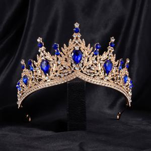 TEMU 1개 여성용 빈티지 골드 & 블루 글라스 브라이덜 티아라 크라운 - 럭셔리 웨딩 헤어피스, 결혼식, 생일, 18번째 생일 축하 행사, 정장 이벤트용 장식