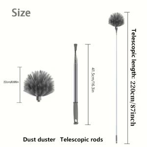 TEMU 1개 헤비듀티 텔레스코픽 웹 클리너 - 확장 가능한 핸들, 수동 작동, 배터리 불필요 - 실내/외용 스테인리스 스틸 구조 - 높은 코너, 천장, 바닥청소에 이상적 - 홈, 오피스, 차고 청소용 - 공간 절약형 디자인, 접근하기 어려운 곳, 컴팩트 보관, 내구성 레진 헤드, 다목적 도구, 가정 관리