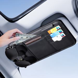 TEMU 차량 햇빛 가리개 수납 다기능 햇빛 가리개 안경 카드 운전면허증 홀더 차량 수납 PVC 합성 인조 가죽 재질