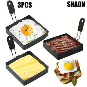 TEMU 3개 세트 논스틱 실리콘 핸들 사각 계란 링, 스테인리스 스틸 아침 샌드위치 메이커, 혁신적인 케이크 베이킹 팬 - 직사각형 수동 오믈렛 메이커, 손세척 전용, 코팅 없음, 외부 바닥 없음, 주방 필수품 | 현대적인 주방 용품 | 내구성 있는 조리기구
