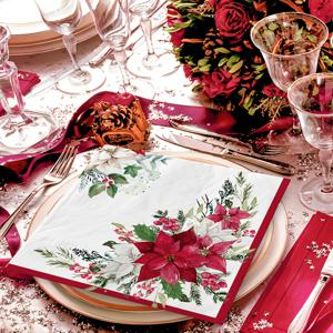 TEMU 20/40개 크리스마스 파티 냅킨, 포인세티아 패턴 화이트 배경, 크리스마스 & 테마 파티 또는 일상 가정용, 크리스마스, 새해, , 파티 이벤트에 완벽한 아름답고 정교한 디자인