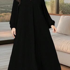 TEMU 플러스 사이즈 - 여성용 우아한 V넥 롱 포멀 & 데일리 맥시 드레스 - 매력적인 A라인 실루엣, 가을/겨울용 논스트레치 원단, 오피스, 파티, 웨딩 게스트용 - 플로우 소재 긴팔 맥시 드레스, 고품질 소재, 플러스 사이즈 여성용