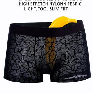 TEMU 1개 남성용 시스루 레이스 박서 브리프 - 고탄력 나일론 & 탄성 허리밴드, 통기성 메쉬 디자인, 가벼운 슬림핏 데일리웨어 & 스포츠언더웨어, 편안한 속옷, 감각적인 란제리, 부드러운 소재, 세련된 언더가먼트, 캐주얼 인티미어, 스트레치 가능한 내의, 액티브 라이프스타일