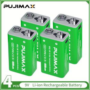 TEMU PUJIMAX 9V 4600mWh 고용량 리튬이온 배터리, Type-C 고속 충전 포트, 1.5시간 초고속 충전, 스마트워치, 무전기, 전동공구, 드론, 카메라, 기기 등에 적합 - 9V 배터리 호환, 과전압/과전류/과열/과온/과전압 보호, PD 2.0 고속 충전, 36V 전압, 배터리|드론