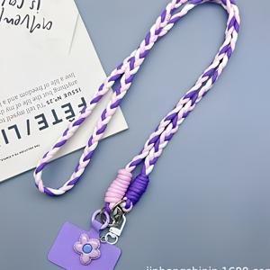 TEMU 핸드메이드 컬러풀 폰 넥스트랩, 귀엽고 스타일리시한 스포츠 스트랩 (카드 홀더 및 꽃잎 펜던트 포함), iPhone 17 호환, 내구성 좋은 나일론 크로스바디 넥스트랩, 분실 방지 휴대폰 걸이 체인, DJI Pocket 3 크로스바디 스트랩에 적합