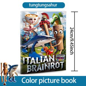 TEMU 3세 이상 어린이용 이탈리안 브레인로트 테마 드로잉 북 - 이탈리아어 단어와 만화 캐릭터, 창의적인 그림 운동 책 - 초등 학습 및 언어 발달을 위한 교육 장난감, 선물 추천