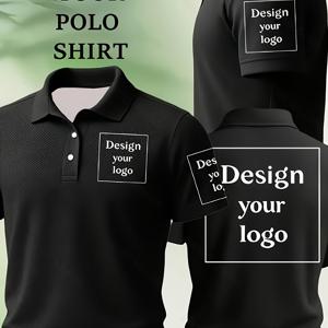 TEMU 남성용 맞춤 캐주얼 셔츠 - 생동감 넘치는 레드 기하학 패턴, 개인화 로고 디자인, 레귤러 핏 반팔, 통기성 원단으로 캐주얼 및 소셜 이벤트에 적합, 커스텀 티셔츠, 클래식 칼라, 내구성 있는 스티칭, 팀 유니폼, 모던 스타일, 고품질 스티칭, 기업복