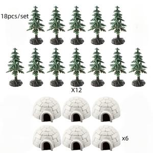 TEMU 6/12/18개 미니 아이스 하우스 & 그린 트리 모델 - 아크틱 건축 스타일 겨울 마을 액세서리, 내구성 플라스틱 전기 불필요 크리스마스 할로윈 새해용, 실내/야외 사용, 축제 홈 & 파티 장식, 겨울 원화 장식, 휴일 장식, 눈 덮인 풍경 장식, 정교한 공예, 크리스마스에 최적