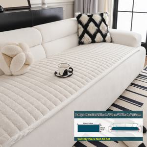 TEMU 1개 수제 플러시 소파 쿠션 - 두꺼운 부드러운/브라운, 세탁기 사용 가능 미끄럼 방지 반려동물 친화적 사계절 섹션형 러브시트 팔걸이 소파 커버, 러플 엣지 & 퀼팅 디자인, 거실 침실 사무실 장식용|소파|쇼파커버|쇼파쿠션