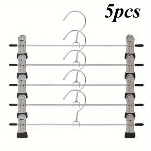 TEMU 클립이 달린 금속 바지걸이 5개 세트 - 공간 절약형 옷장 정리용 (청바지, 스커트, 스카프) - 기숙사 및 가정용, 기숙사 정리 필수품 | 모던한 디자인 | 내구성 강한 금속 옷걸이, 옷장 수납,대학생,작은 공간 생활