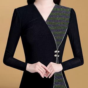 TEMU 여성용 우아한 V넥 티셔츠 - 긴소매 레이어링 탑, 앞면 지퍼 클로저, 가을/겨울 의상용 비침 없는 원단 - 오피스, 파티, 데일리 시크 블라우스, 파티 복장, 오피스룩, 스타일리시 블라우스, 패션 애호가