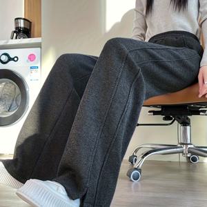 TEMU 여성용 하이웨이스트 와이드 레그 포켓 바지 - 탄성 허리 편안한 캐주얼 바지, 단색 레그 롱 팬츠 (오피스, 직장, ), 하이웨이스트 팬츠, 업무복, 우아한 스타일, 튼튼한 원단|냉장고바지|오피스룩|바지