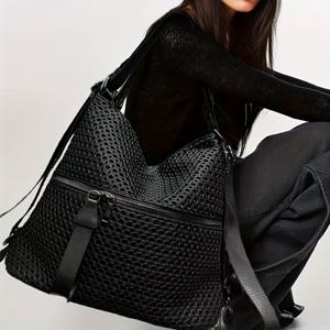 TEMU Y2K 빈티지 토트백 - 나일론 메쉬 패널 & 탈착 가능한 스트랩, 대용량 학교 핸드백, 데일리 커뮤트, 여행, 대학생용 - 지퍼 잠금, 조절 가능/핸드 캐리, 청소년용