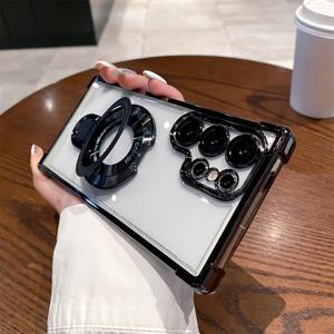 TEMU 삼성 갤럭시 S25, S24, S23, S22, S21, S20 울트라 시리즈와 호환되는 사각형 방지 매그네틱 스탠드. 또한 A56, A55, A54에도 적합합니다. 무선 충전을 지원하며, 렌즈 필름이 있는 투명한 휴대폰 케이스와 함께 제공됩니다|폰케이스|S21케이스|S22케이스