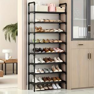 TEMU 1개 다층 금속 신발장 - 블랙 공간절약형 스탠딩 수납 정리대, 현관, 침실, 복도용 | 도구 없이 조립 가능, 휴일 선물로 이상적, 침실 정리,컴팩트 디자인,쉬운 조립,튼튼한 구조,다층 선반,아파트 거주자,작은 공간 생활