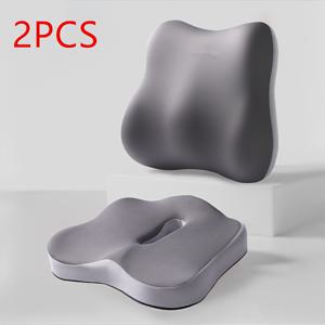 TEMU 2개 세트 인체공학 사무용 의자 메모리폼 쿠션 & 요추 베개 - 천천히 복원되는 꼬리뼈 지지, 좌골신경통 완화 - 사무용 의자, 차량, 휠체어에 완벽