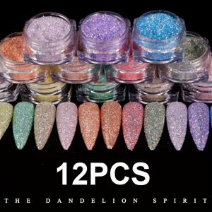 TEMU 12개입 홀로그래픽 네일 글리터 - 네일 아트용 반짝이는 미니 라인스톤, 깔끔한 팔레트, 라이트 베이지 친화적 포뮬러, 젤/폴리머 네일, 아크릴 & 익스텐션용 - 살롱 퀄리티 (프로 & DIY용)