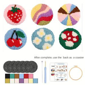 TEMU 6개 과일 펀치 바늘 코스터 키트 초보자용, 성인용 간편 펀치 바늘 자수 키트, 도구 포함 바늘 펀치 키트, 제작 키트, 훌륭한 축제 선물 및 장식 아이디어
