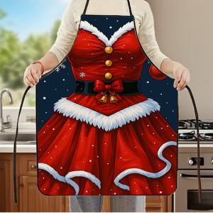 TEMU 1개 여성용 우아한 크리스마스 셰프 앞치마 - 레드 & 화이트 러플 디자인, 골드 버튼, 눈송이 & 홀리 리프 트림, 조절 가능한 허리/끈 헴, 다양한 사이즈 베이킹 요리 앞치마, 베이킹, 요리, 크리스마스 파티 의상용