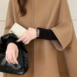 TEMU 여성용 우아한 케이프 코트 - 베이지 겨울 망토 재킷, 후드 칼라, 짧은 앞부분 & 긴 뒷단, 세탁기 사용 가능 가을/겨울 아우터웨어, 라운드 넥 반팔 , 캐주얼 & 포멀 이벤트용 (노-디자인)