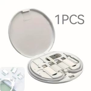 TEMU 고속 충전 키트 | USB 어댑터 세트가 포함된 미니 휴대용 케이블 정리함, USB-C/A/Micro USB 호환, 충전, 데이터 전송, 카드 보관, 휴대폰 거치대 및 카드 이젝터 기능 제공 - 여행, 사무실, 가정에 적합