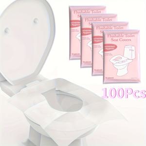 TEMU 100매 일회용 변기 커버 - 튀김 방지 욕실 좌석 보호대, 부드럽고 위생적 - 여행, 공용 화장실, 캠핑에 적합, 배수 가능, 캠핑 액세서리, 휴대용 포장, 내구성, 잦은 여행객 필수품.