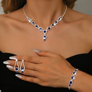 TEMU 우아한 여성용 주얼리 세트, 목걸이와 라인스톤 장식이 있는 구리 소재 귀걸이 - 가벼운 럭셔리 신부 들러리 웨딩 파티 액세서리, 여성용 고품질 주얼리 세트, 여성용 주얼리 세트, 여성용 주얼리, 여성용 목걸이, 여성용 귀걸이, 여성용 주얼리 세트, 여성용 액세서리