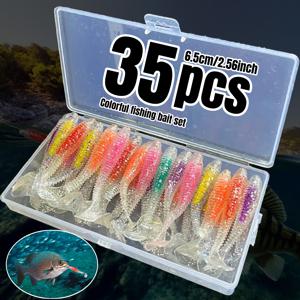 TEMU 낚시대용 혼합 색상 35개 루어 세트, 6.5cm/2.56인치, 루어, 바스, 블랙 살몬, 트라우트, 퍼치 포함, 낚시 도구 및 부유물, 부드러운 루어, 고무 루어, 물고기 루어, 낚시 액세서리
